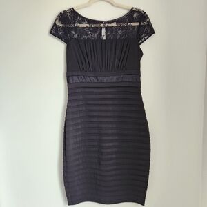 Dressbarn Collections Size 10 Black Lace Neck Layered Design Short Sleeve Dress